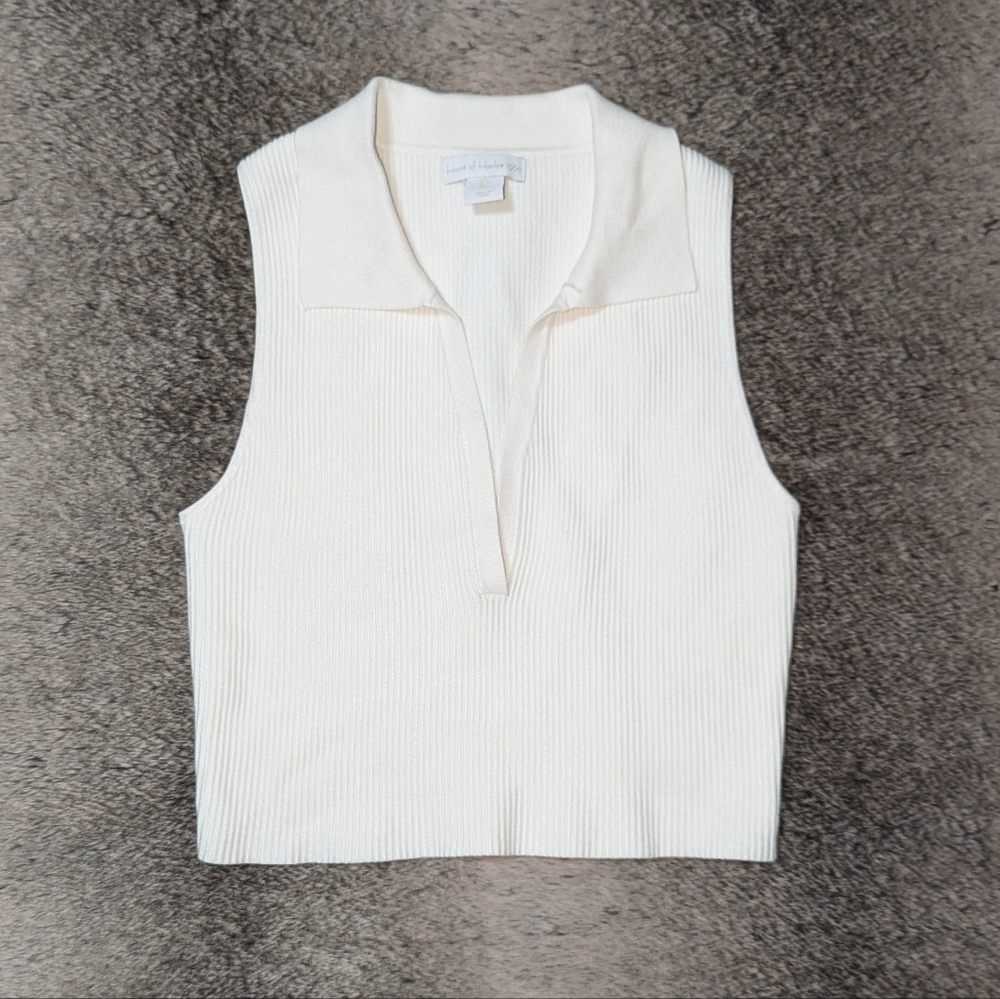 House Of Harlow 1960 Ribbed Polo Tank Ivory Women's Large